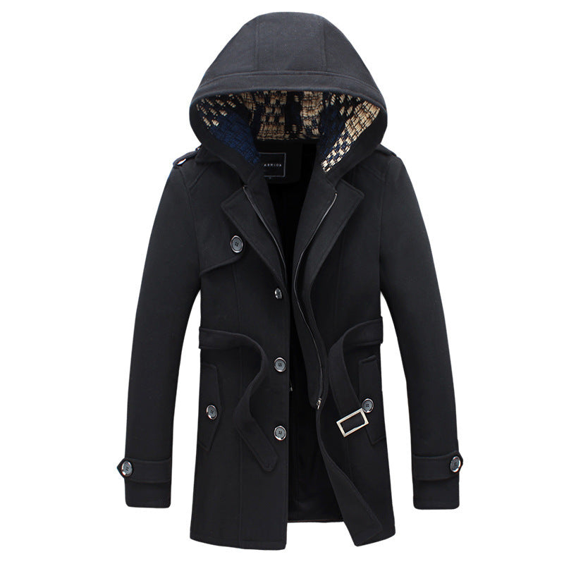 Men's short hooded  trench coat