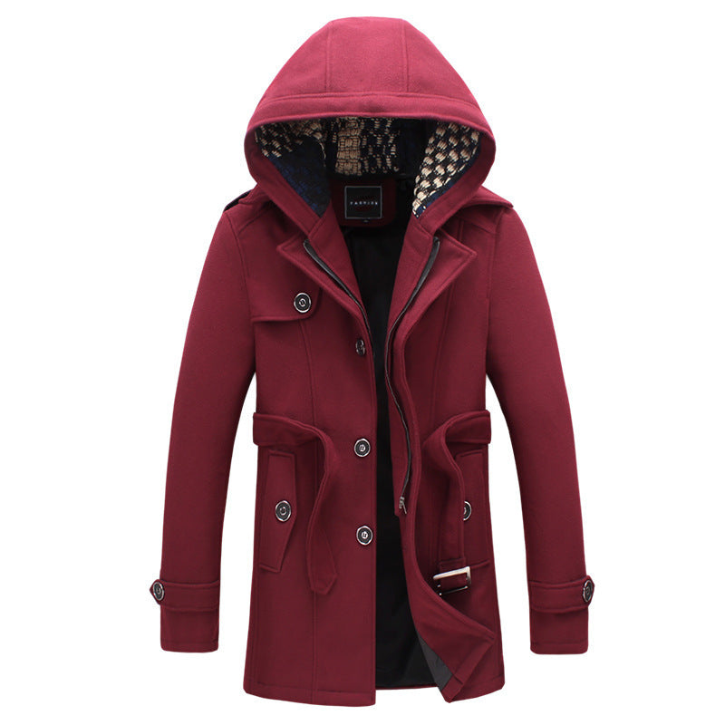 Men's short hooded  trench coat