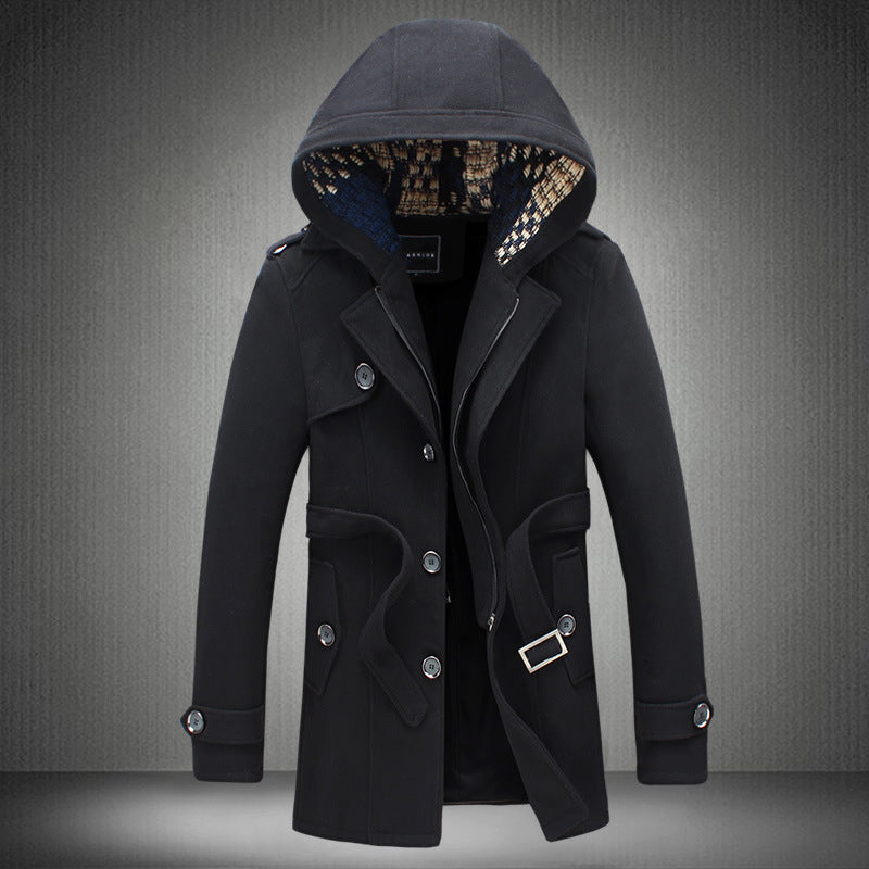 Men's short hooded  trench coat