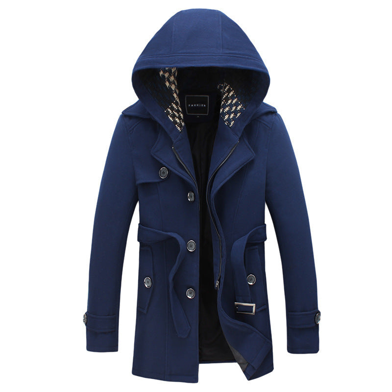 Men's short hooded  trench coat