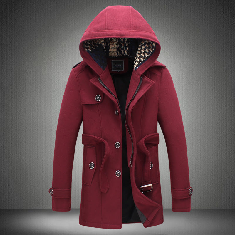 Men's short hooded  trench coat