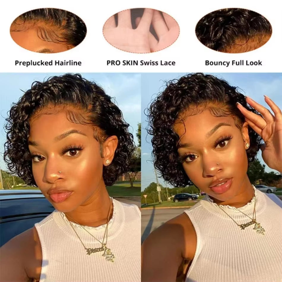 Remy High-quality 13x1 pixie Wigs Human Hair