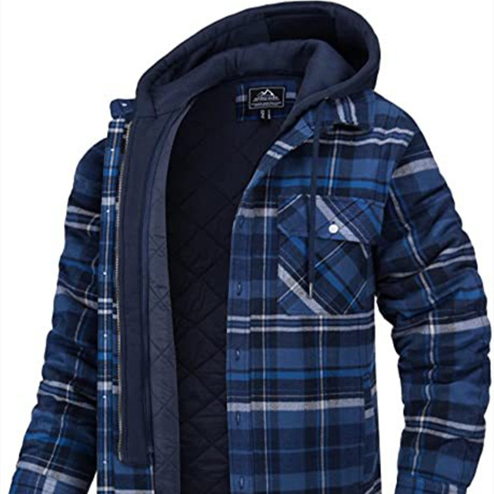 Men's Plaid Hooded Winter Coat