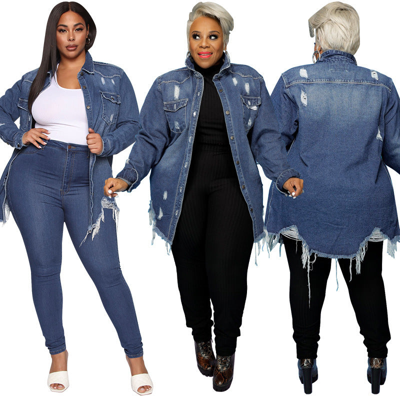 Women's Ripped Denim Cardigan