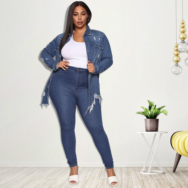 Women's Ripped Denim Cardigan