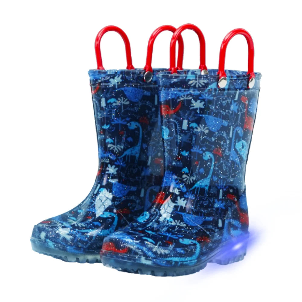 Dinosaur rain shoes with lights, waterproof, anti slip,  and easy to clean