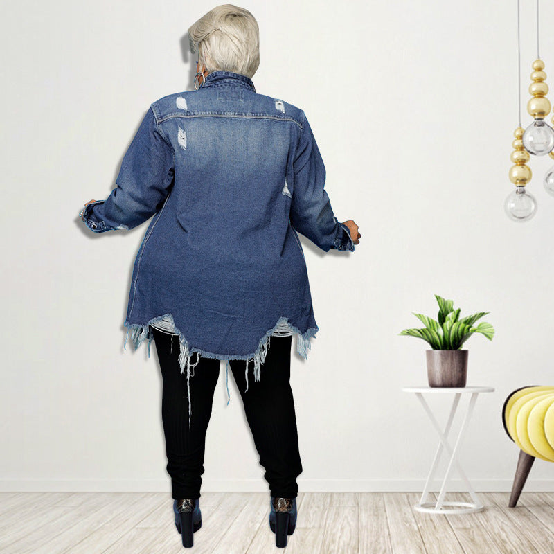 Women's Ripped Denim Cardigan