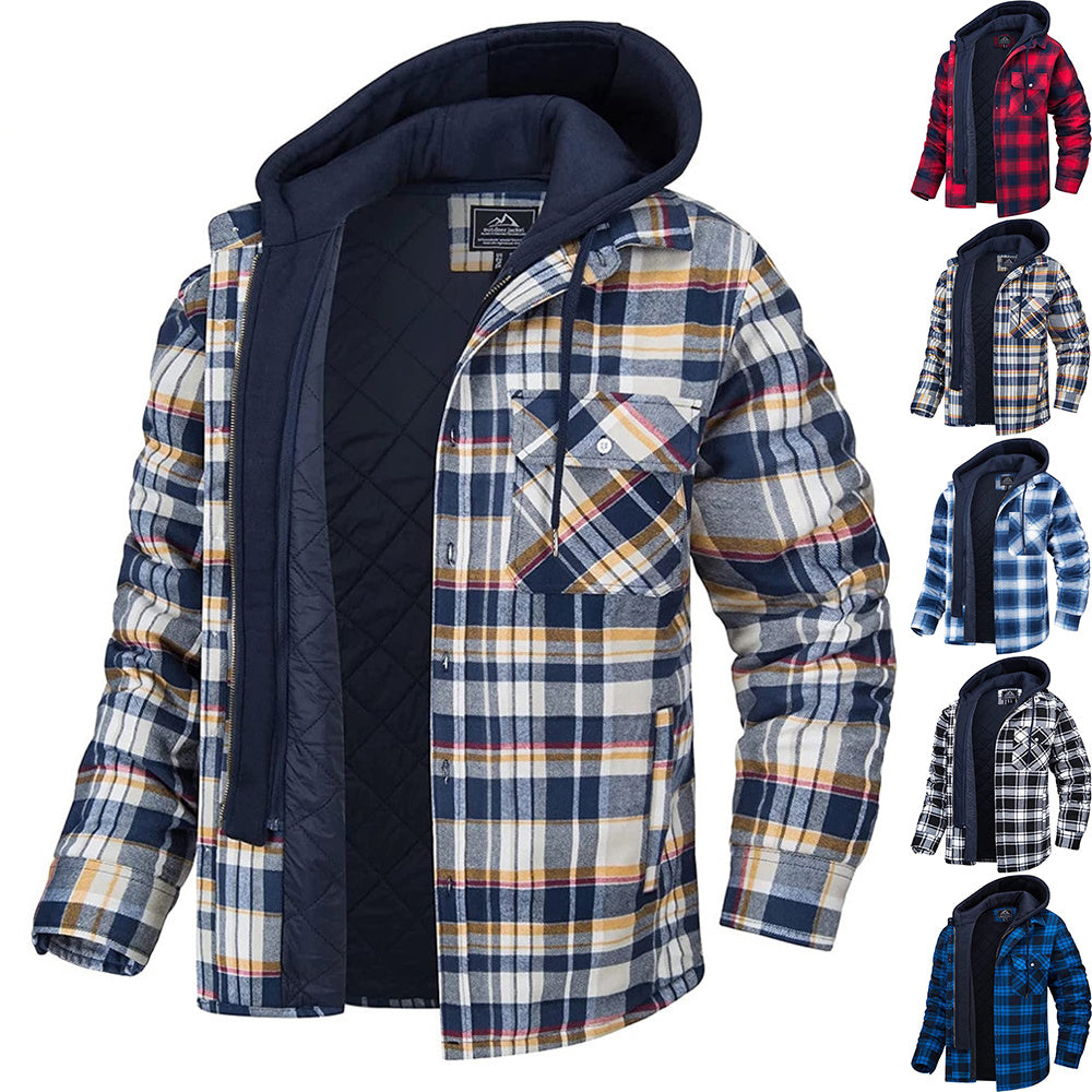 Men's Plaid Hooded Winter Coat